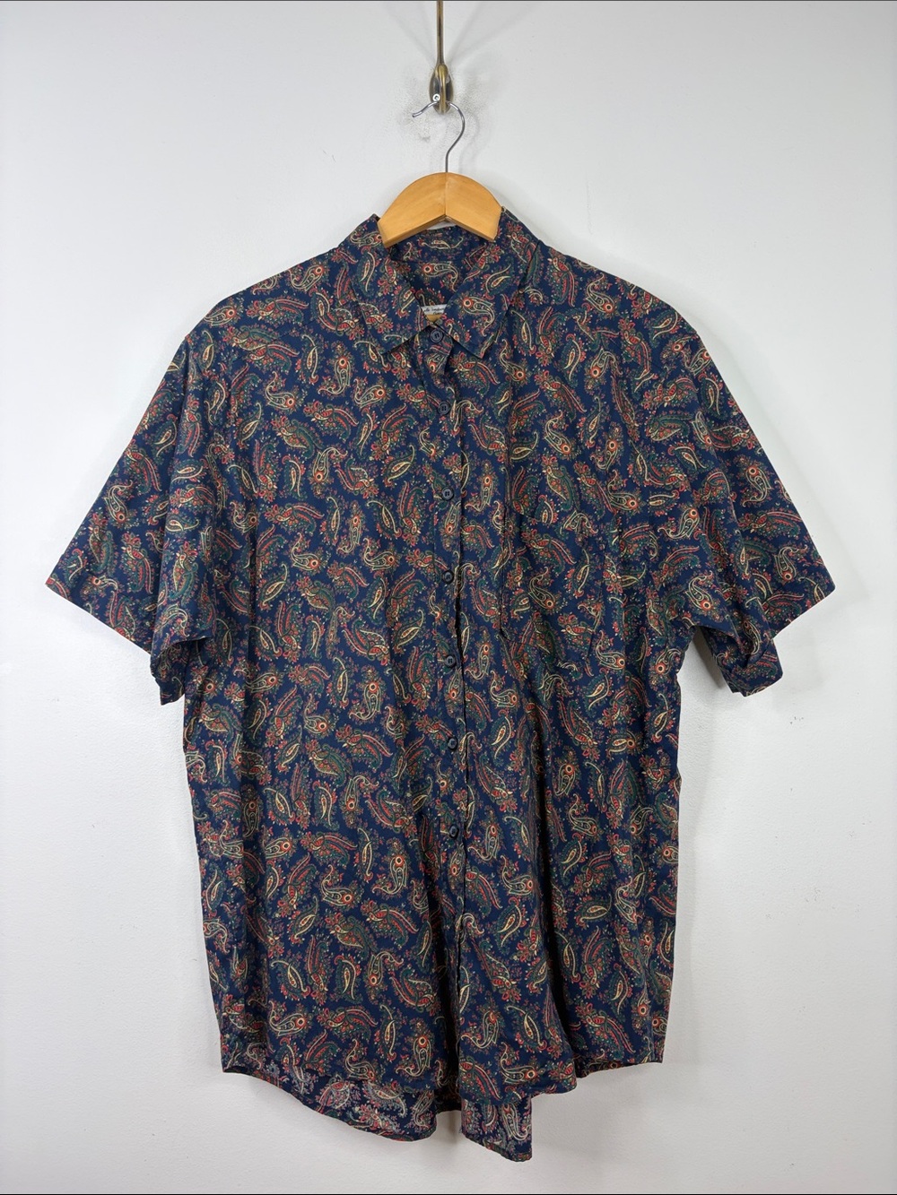 Vintage Tilley Shirt Womens XXL Navy Blue Red Paisley Short Sleeve Cotton
